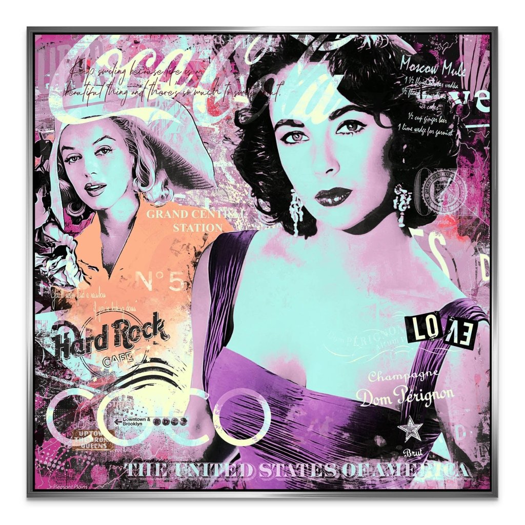 Marilyn & Liz Pop Art Color Style AluDibond Bild INGALERIE