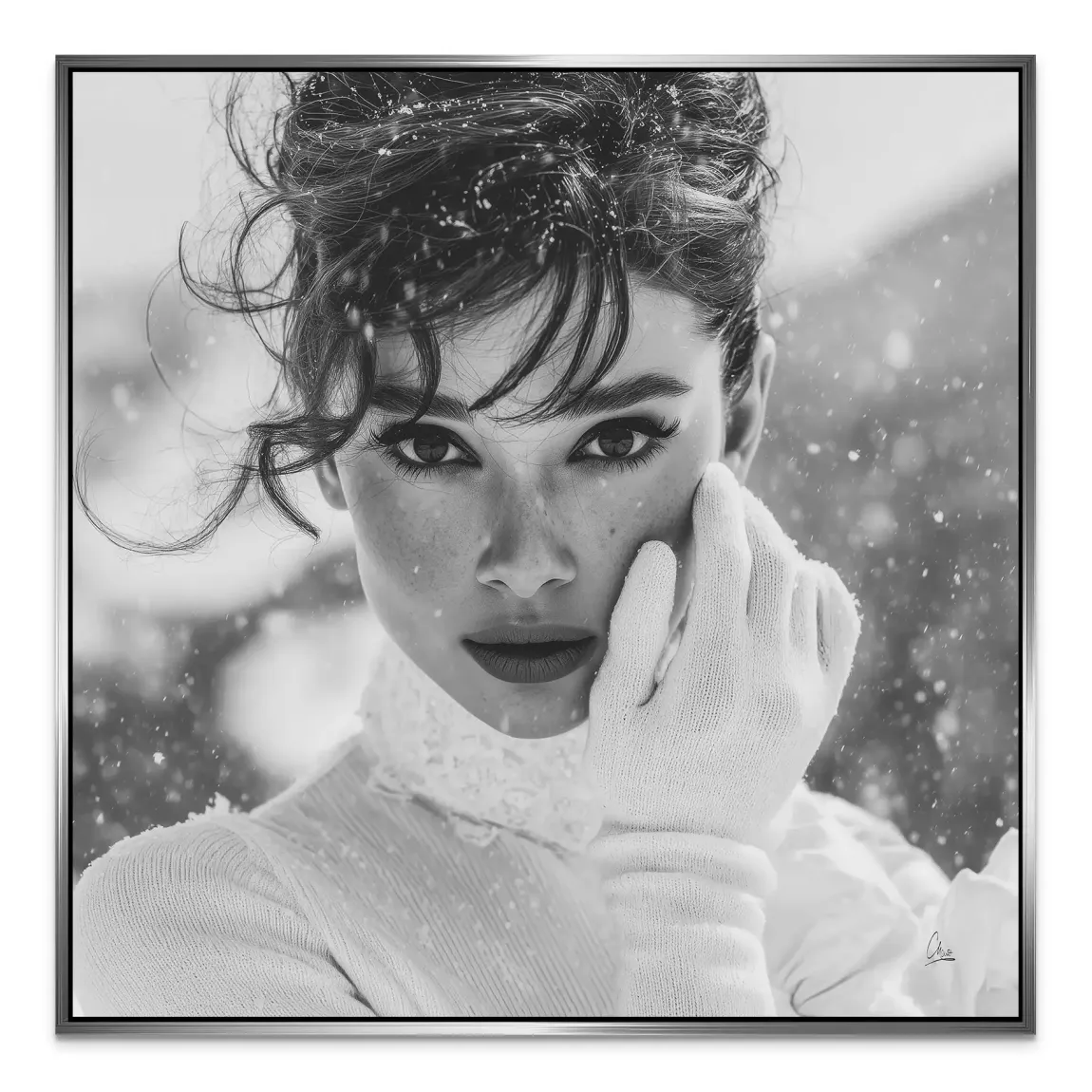 Audrey Hepburn Snow Portrait Alu Dibond Bild