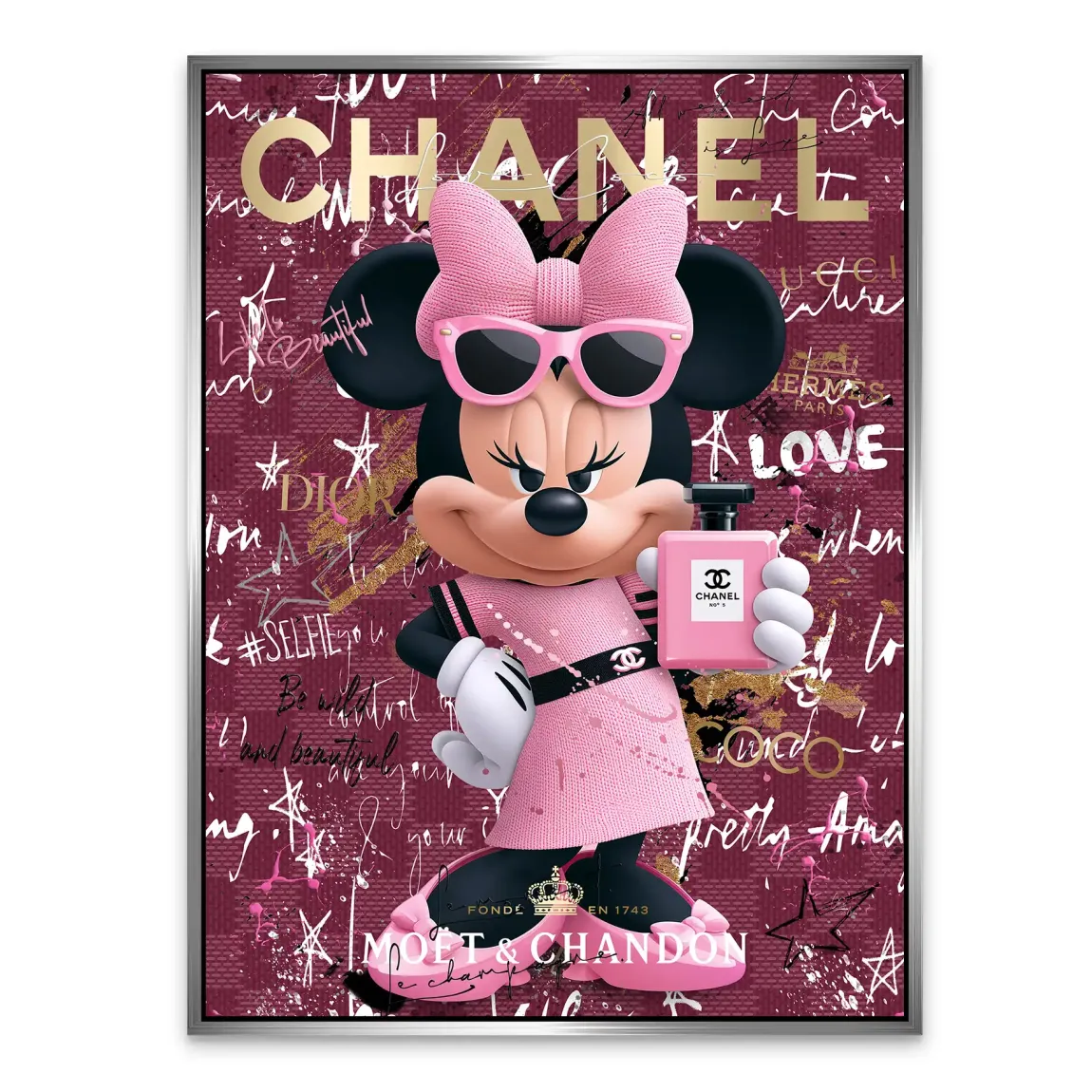 Minnie Maus Glam Chanel Alu Dibond Wandbild