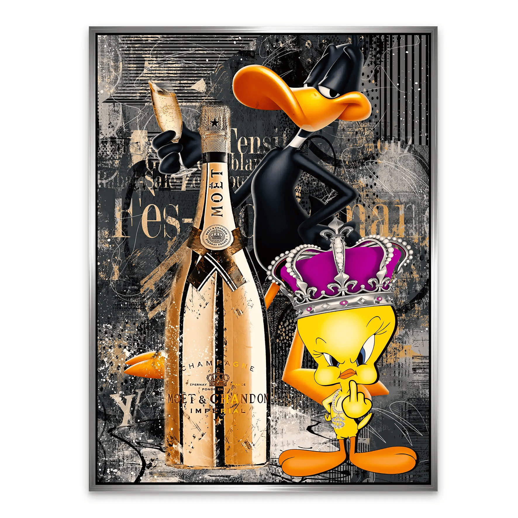 Duffy & Tweety Champagner Pop Art AluDibond Bild INGALERIE