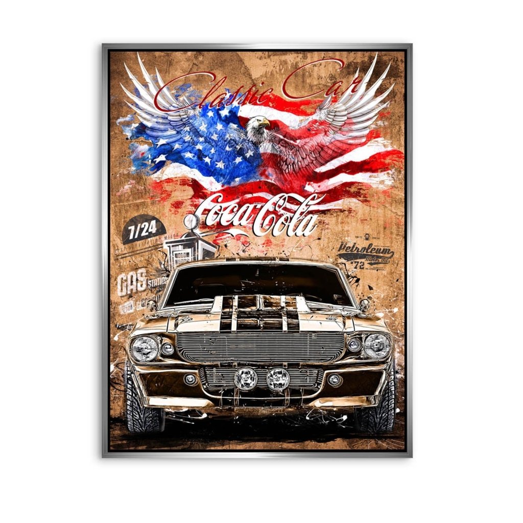 Ford Mustang Pop Art Vintage Style AluDibond Bild INGALERIE