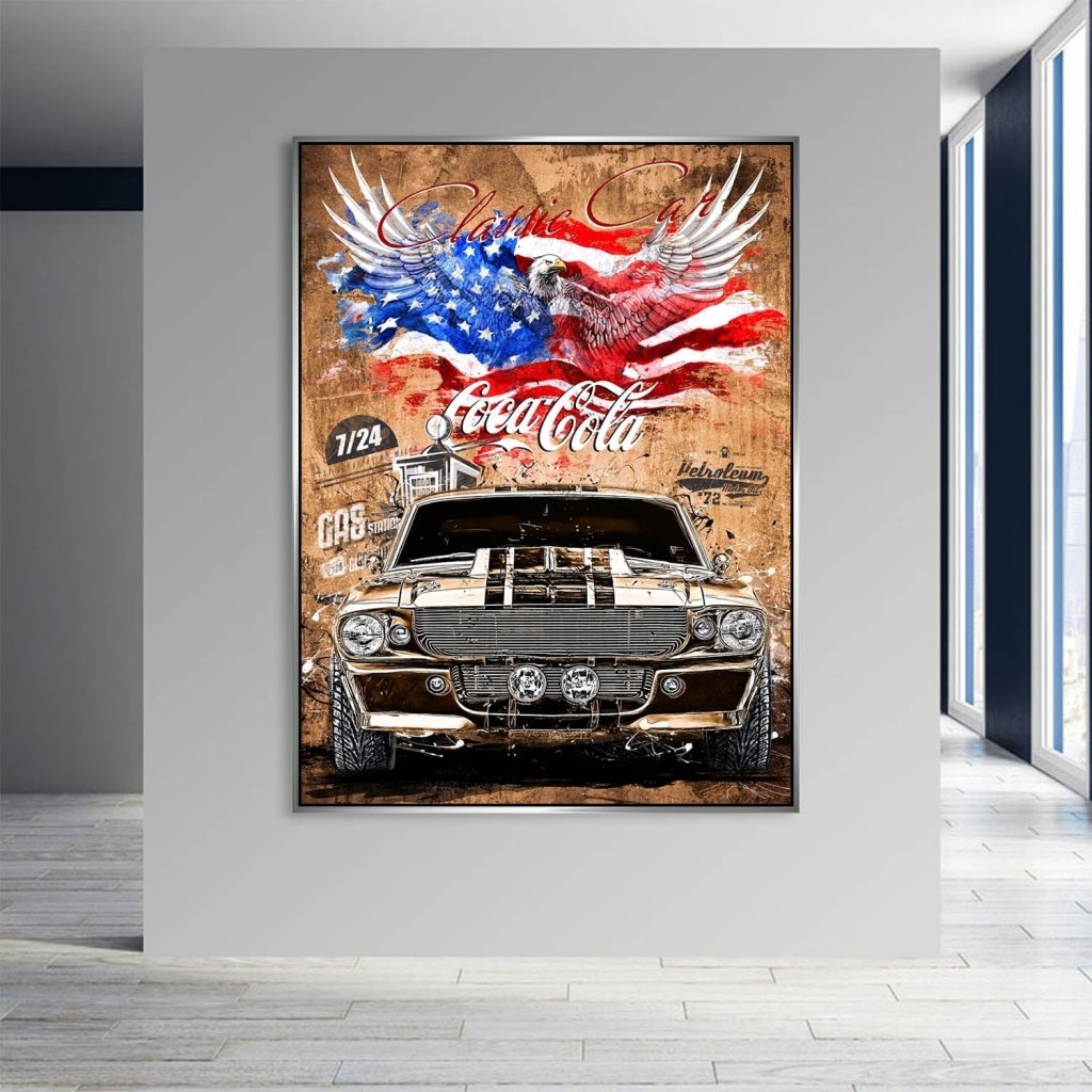 Ford Mustang Pop Art Vintage Style AluDibond Bild INGALERIE