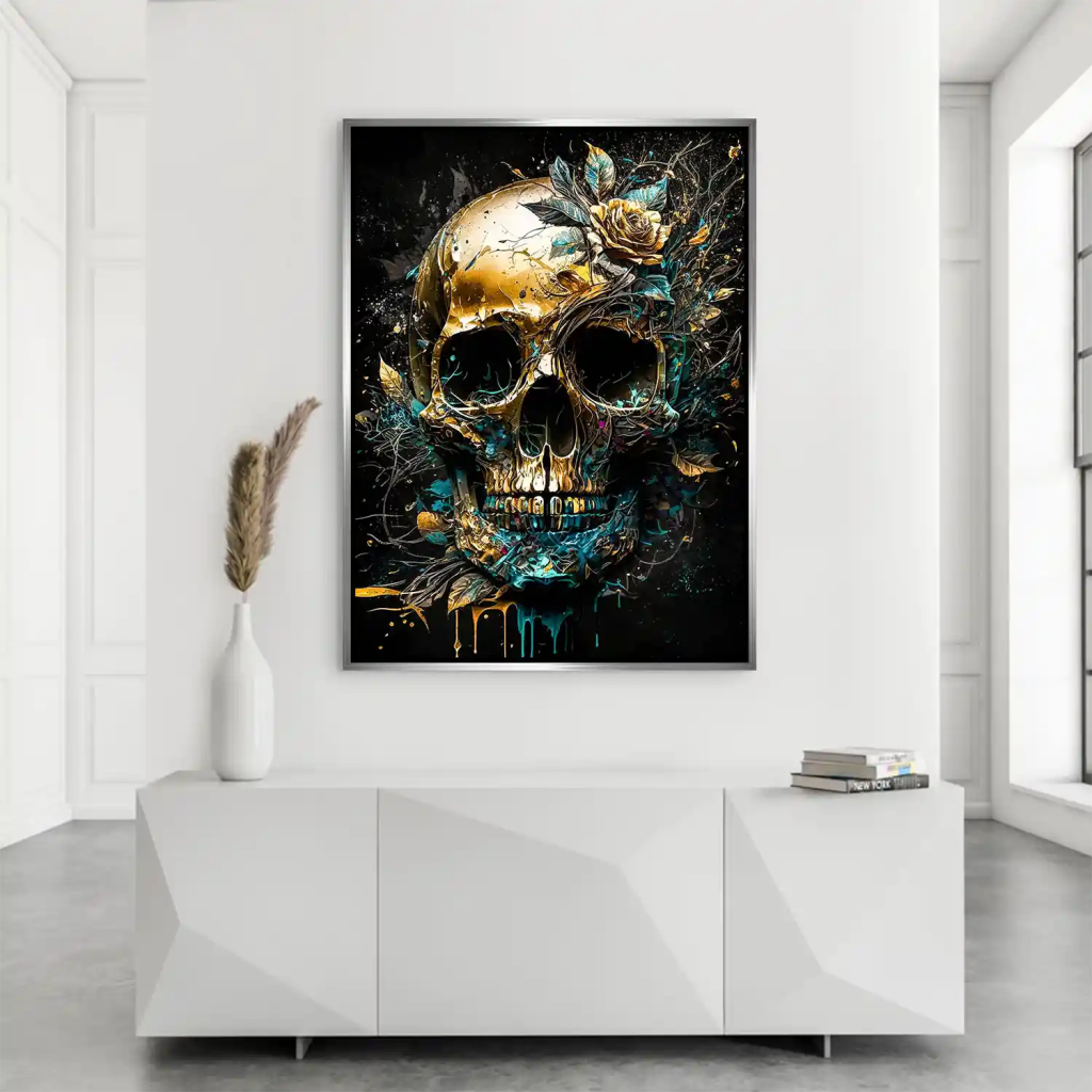 Totenkopf Gold Style Alu Dibond Bild INGALERIE