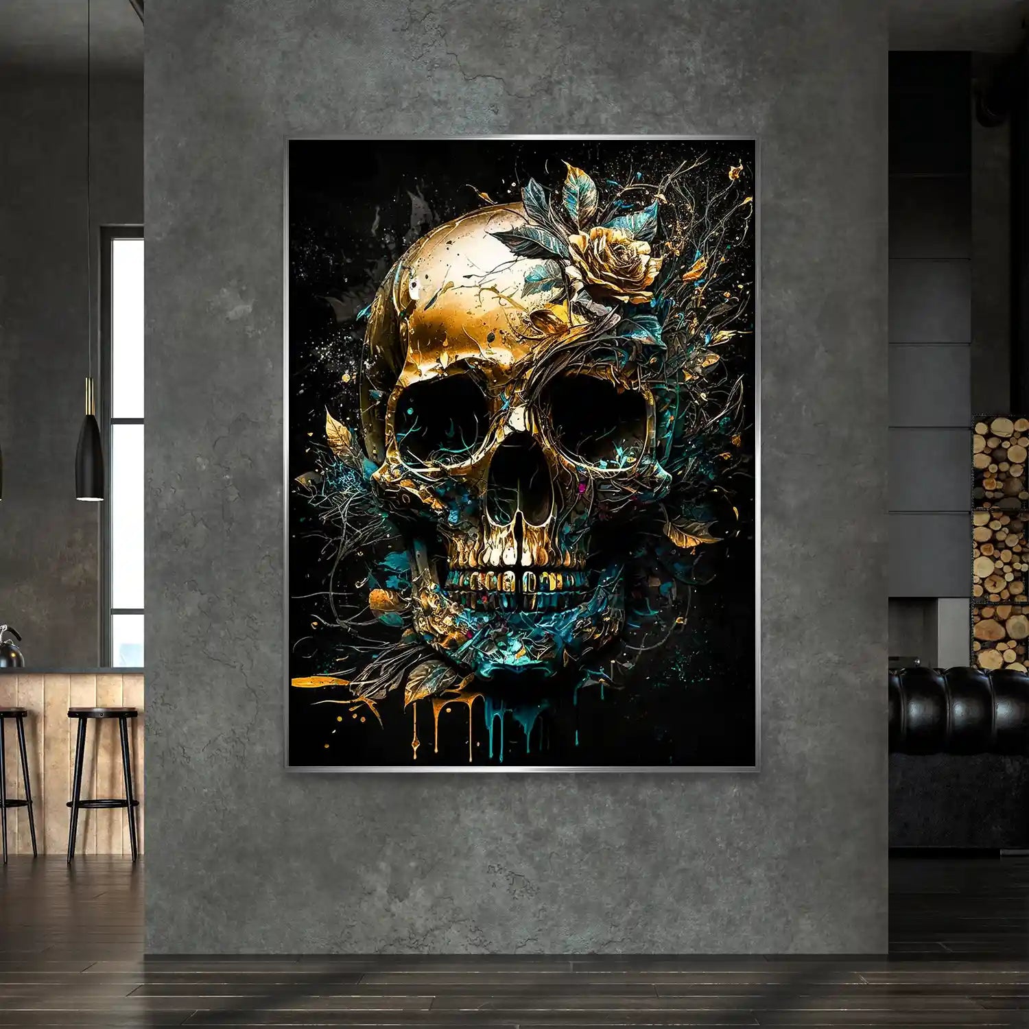 Totenkopf Gold Style Alu Dibond Bild INGALERIE