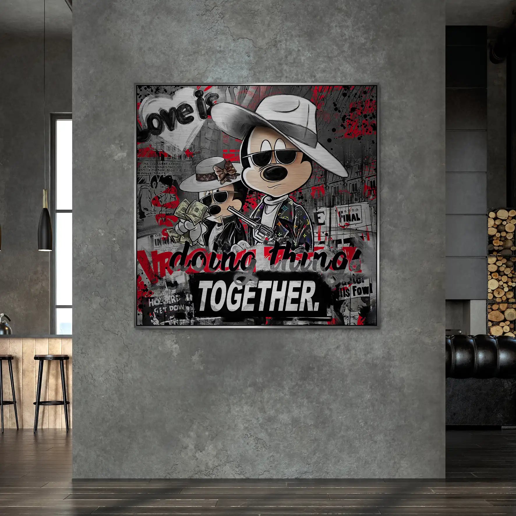 Micky & Minnie Gangster Streetart Alu Gebürstet Bild INGALERIE