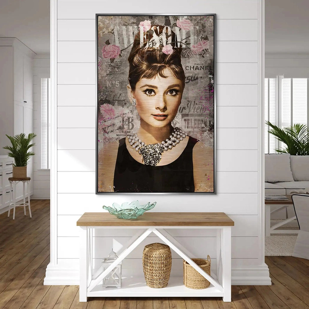 Audrey Hepburn Awesome Retro Pop Art AluDibond Gebürstet INGALERIE