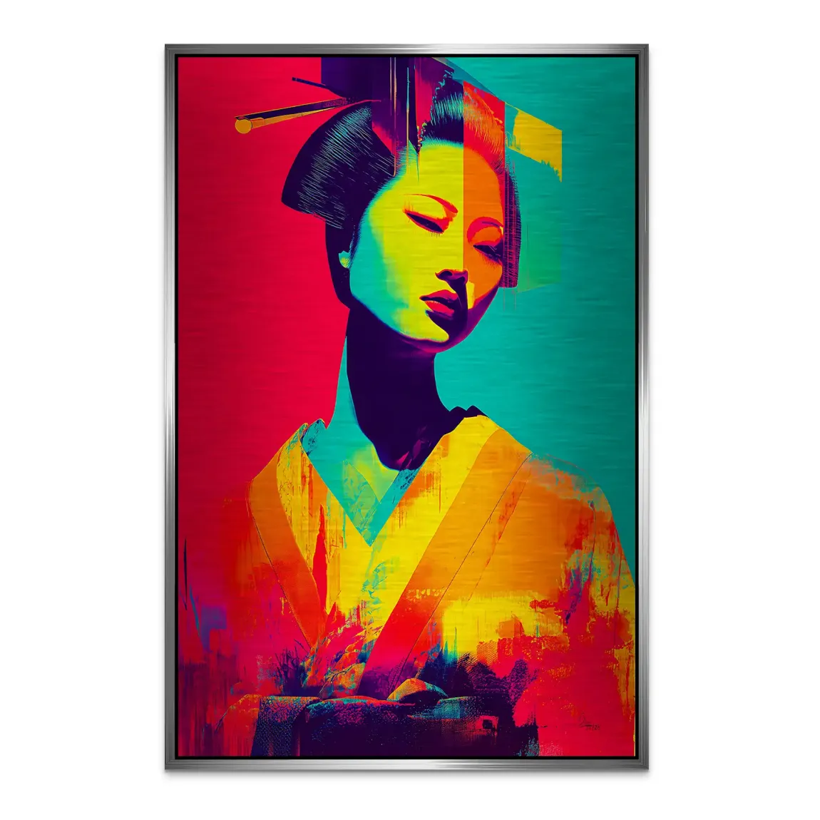 Geisha Pop Art Alu Dibond Bild gebürstet