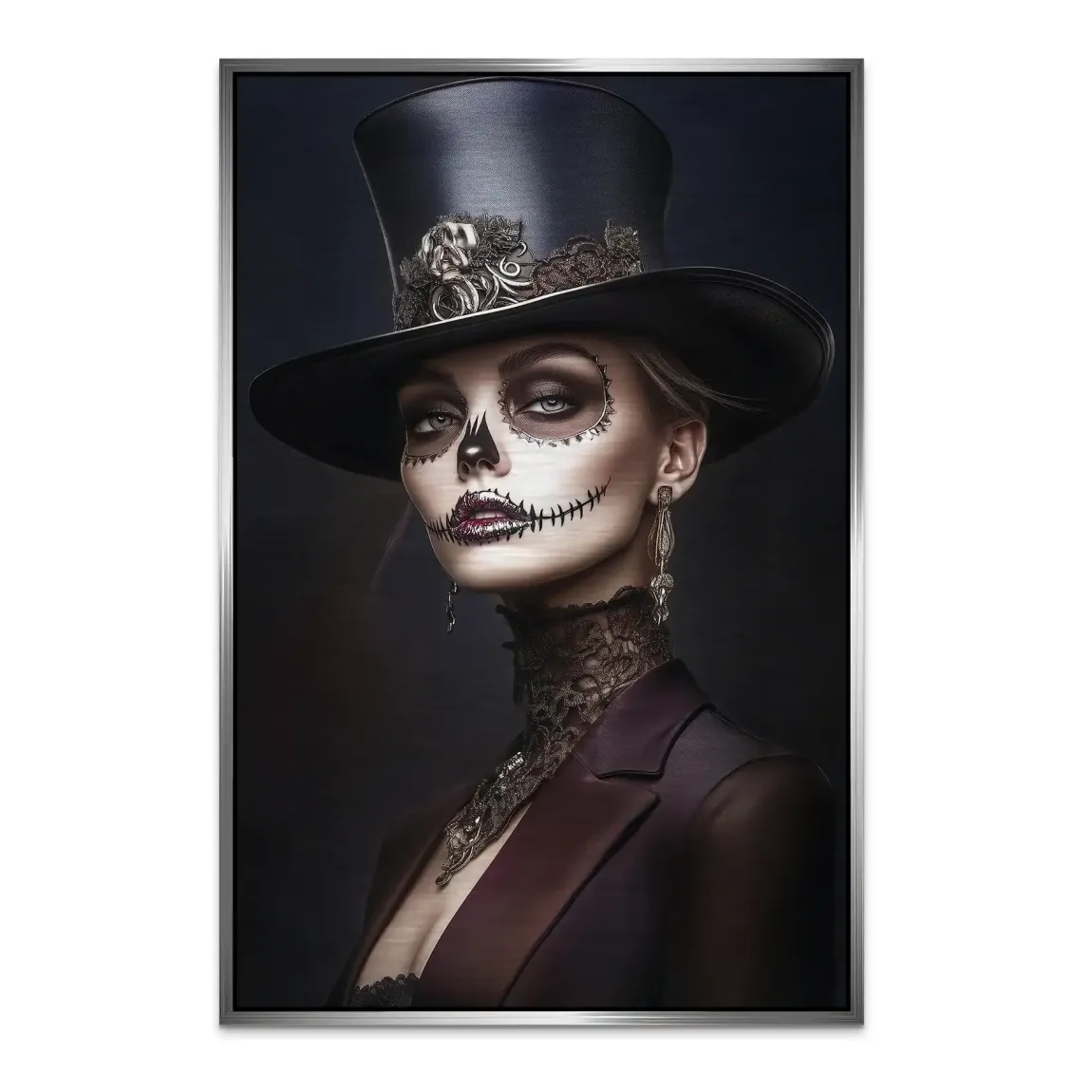 Elegante Lady mit Totenkopf-Make-up Alu Dibond Bild gebürstet INGALERIE