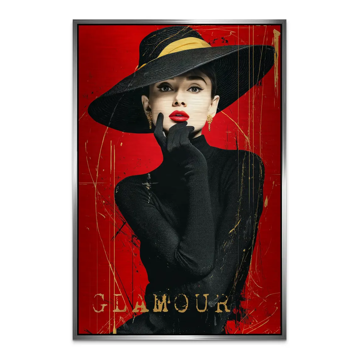 Audrey Hepburn Red Glamour Alu Dibond Bild gebürstet