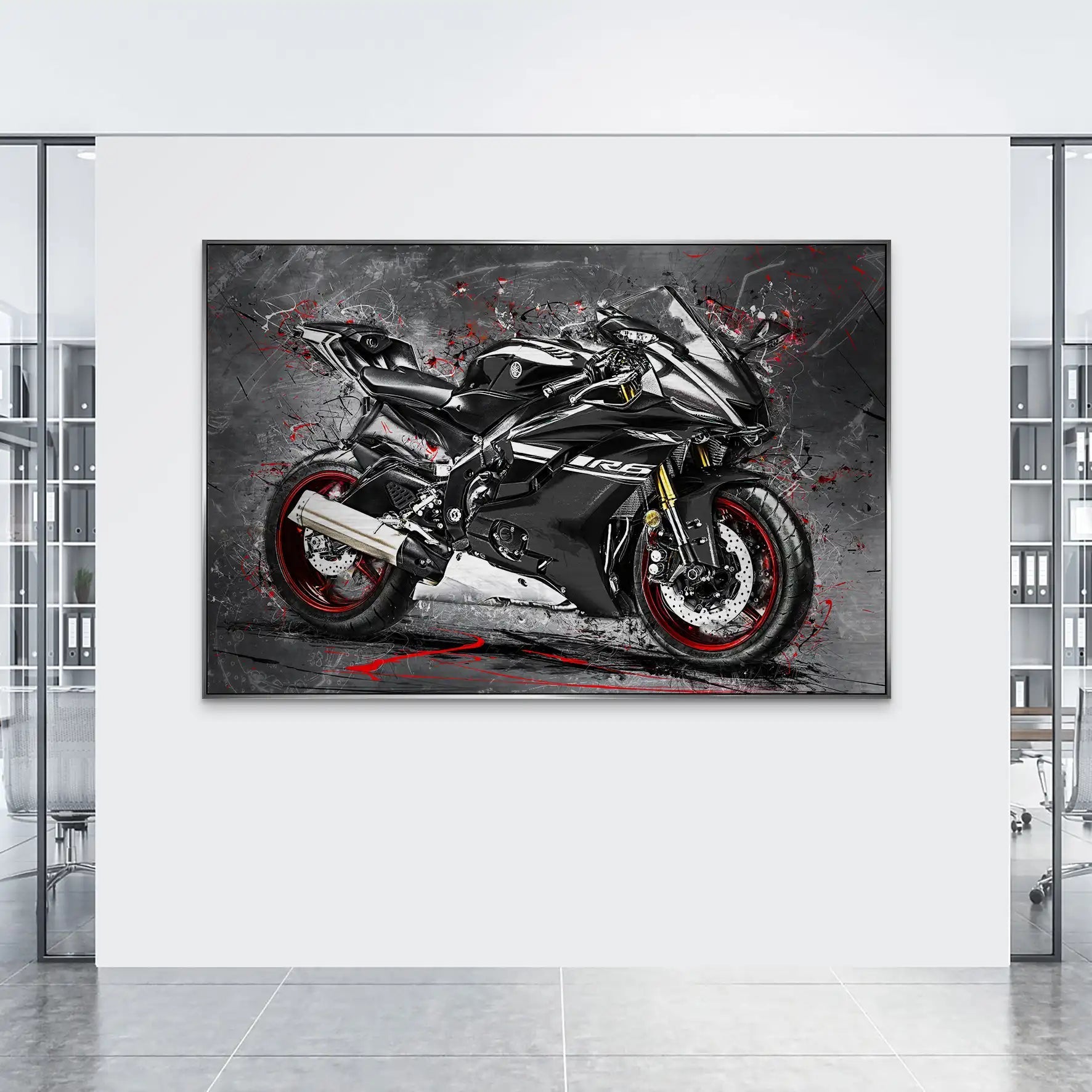 Yamaha R6 Abstrakt Black AluDibond Gebürstet INGALERIE
