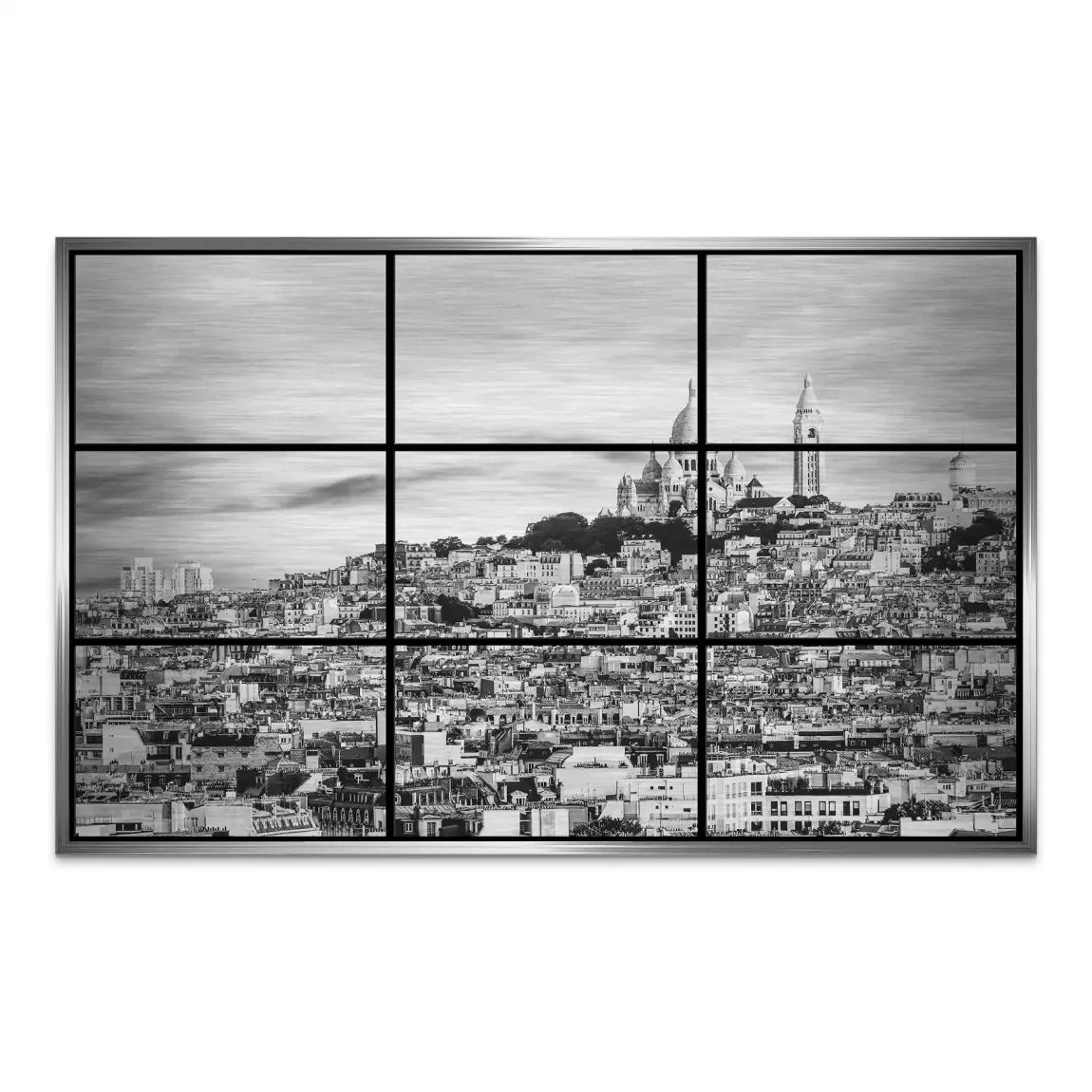 Paris Skyline Black and White AluDibond Gebürstet