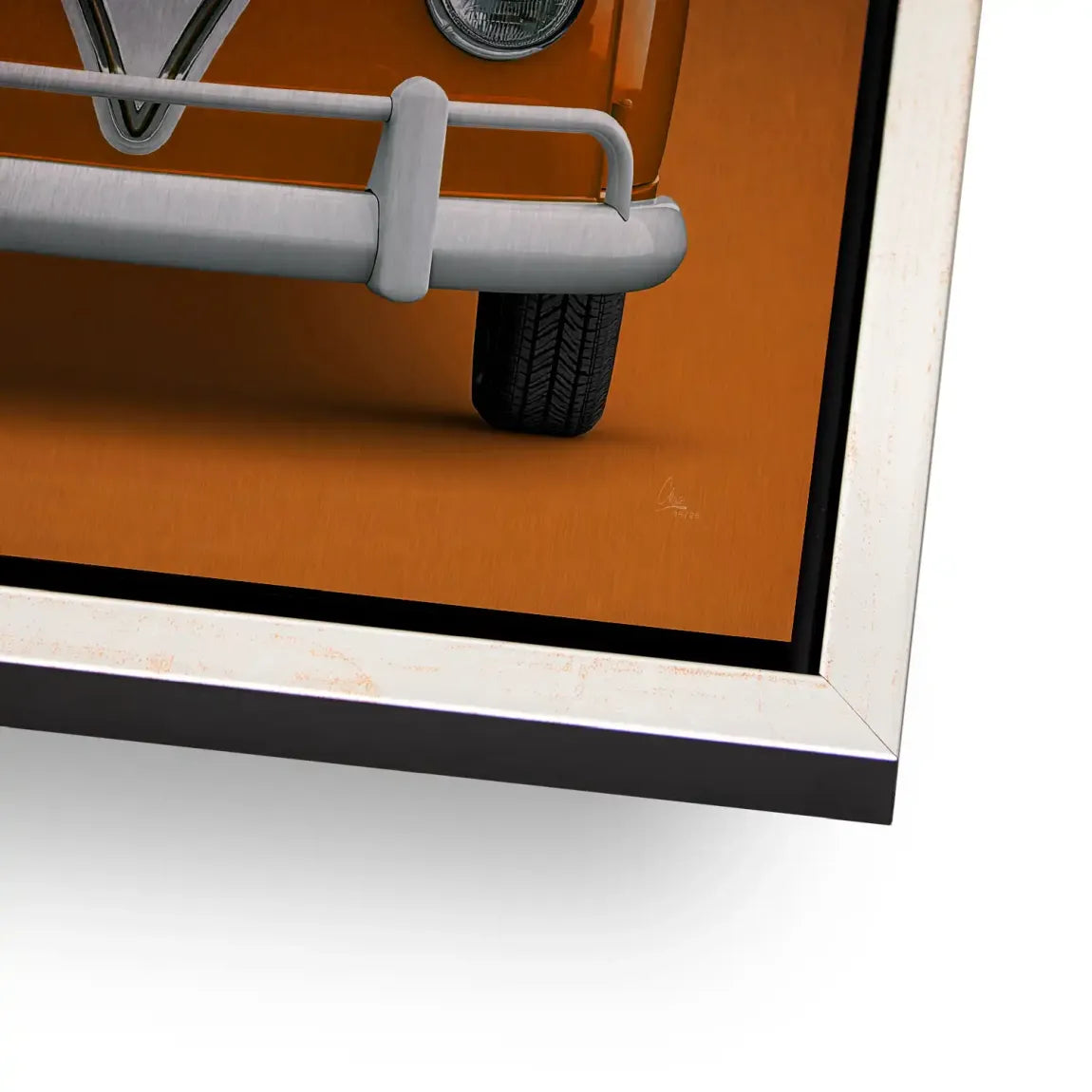 Orange VW Bulli Aluminiumbild gebürstet