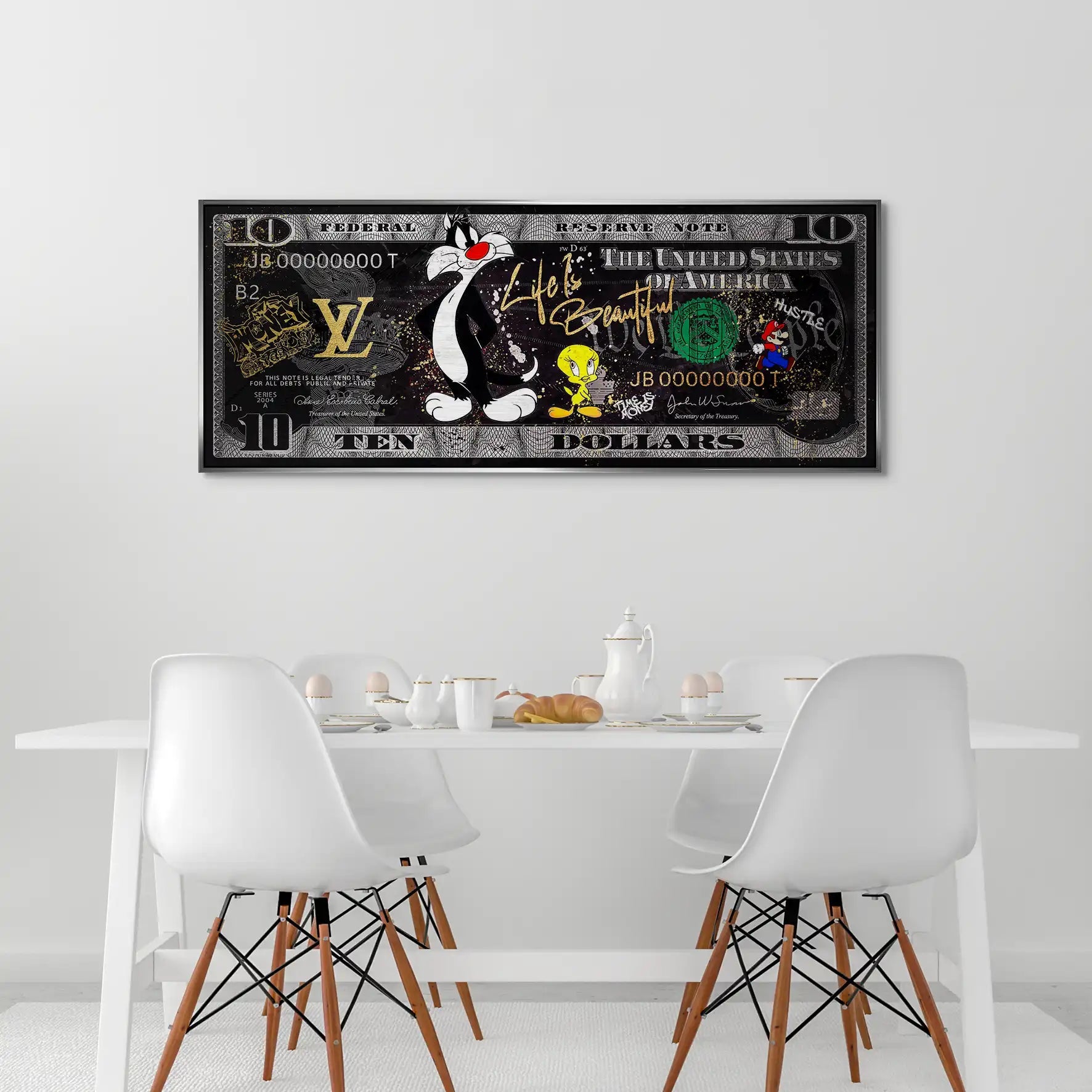Tweety und Sylvester Hustle Dollar AluDibond Gebürstet INGALERIE
