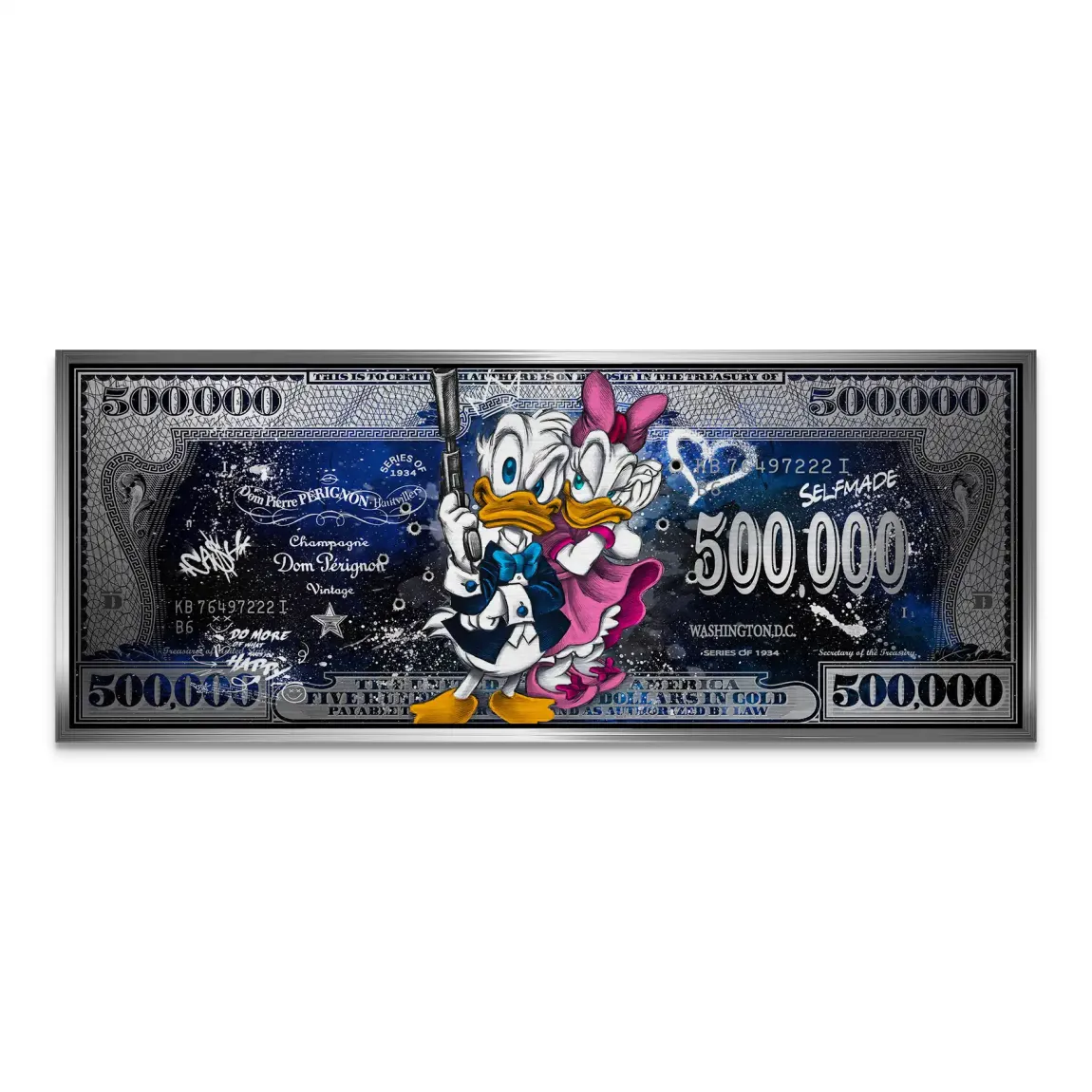 Donald & Daisy Duck Blue Pop Art Dollar Alu Gebürstet INGALERIE