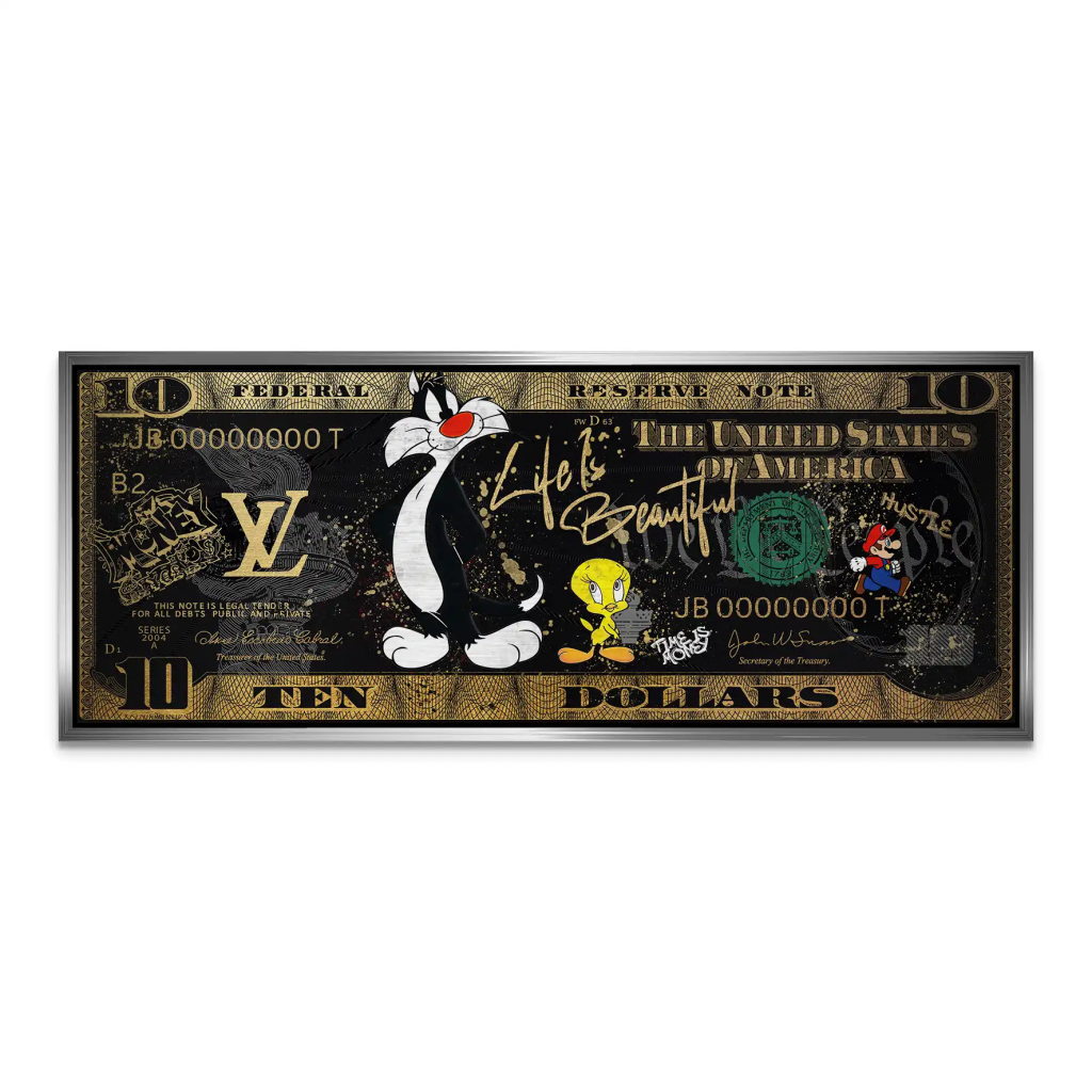 Tweety und Sylverster Black Dollar AluDibond Gebürstet INGALERIE