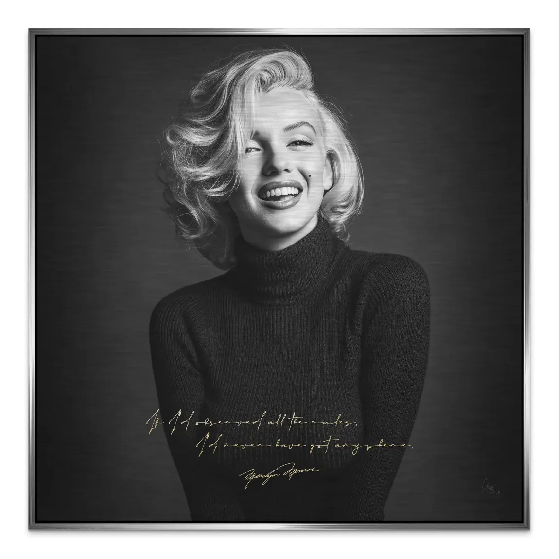 Marilyn Monroe Lächeln Aluminiumbild gebürstet