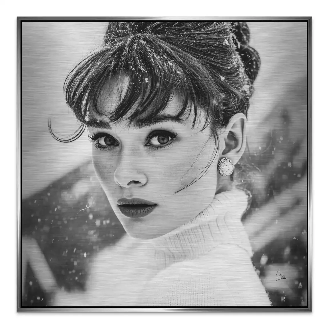 Audrey Hepburn Winter Portrait Alu Gebürstet Bild
