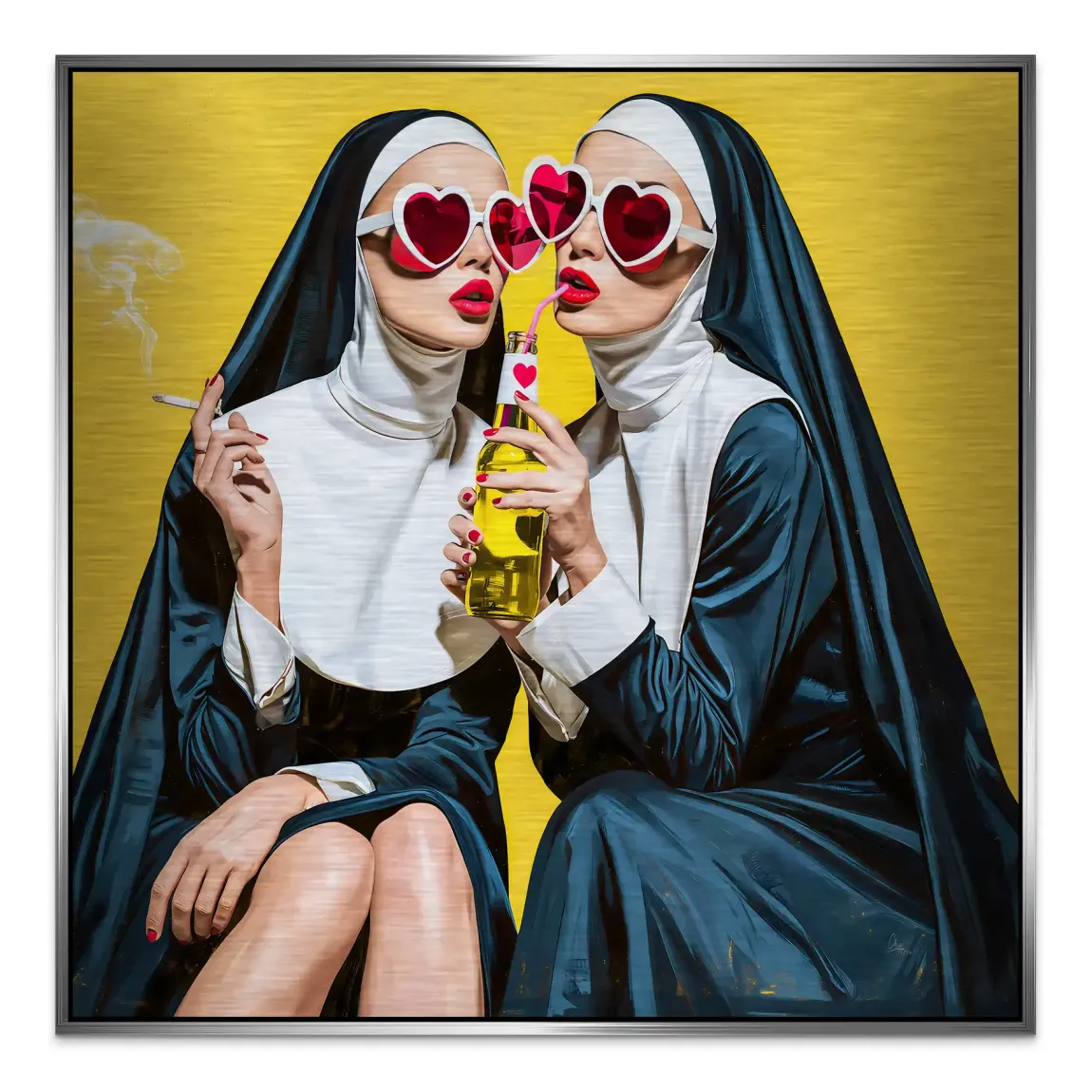 Nonnen Popart Aluminiumbild gebürstet