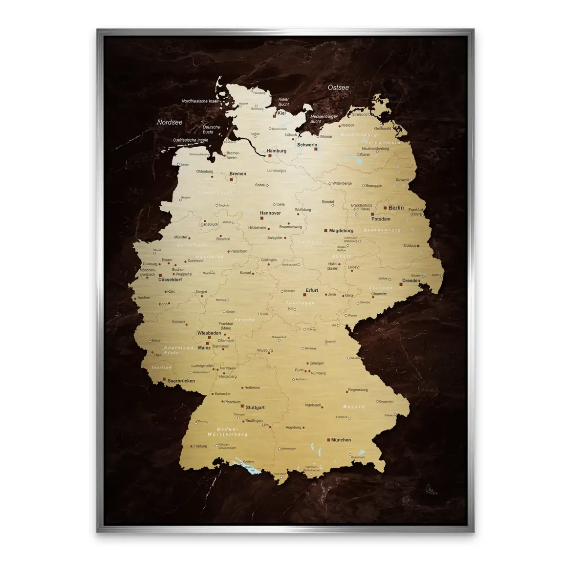 Deutschland Karte Gold Aluminiumbild gebürstet