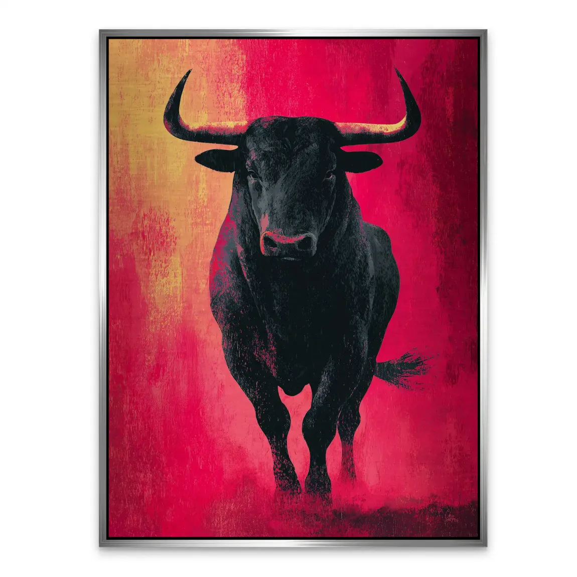 Stier in Rot Aluminiumbild gebürstet