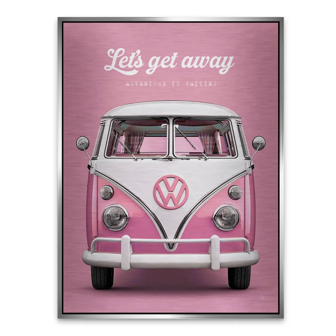Pink VW Bulli Aluminiumbild gebürstet