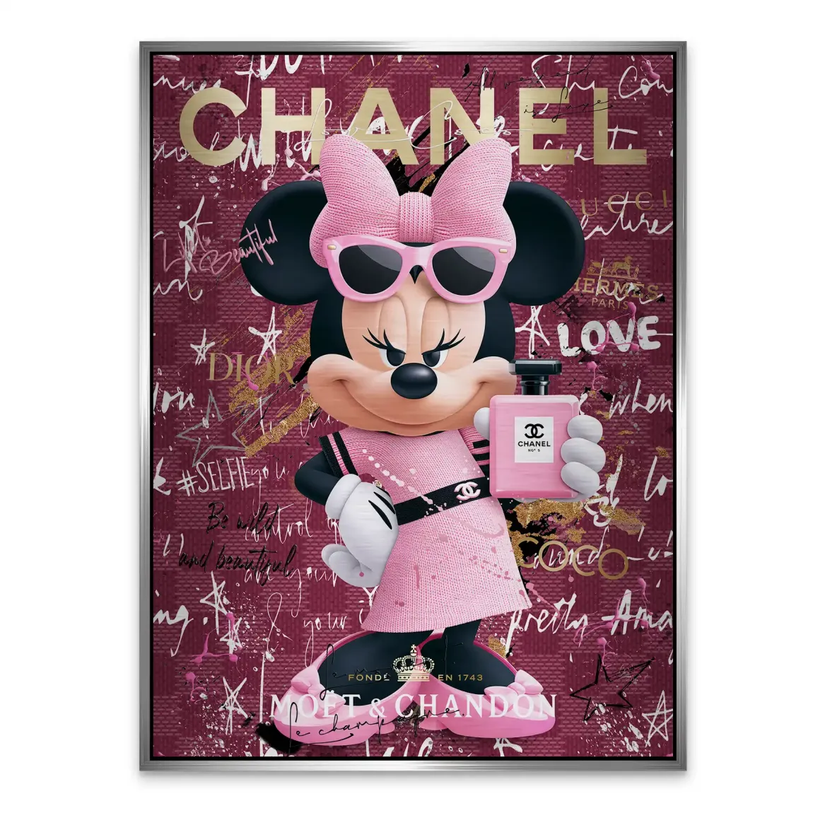 Minnie Maus Glam Chanel Aluminiumbild gebürstet