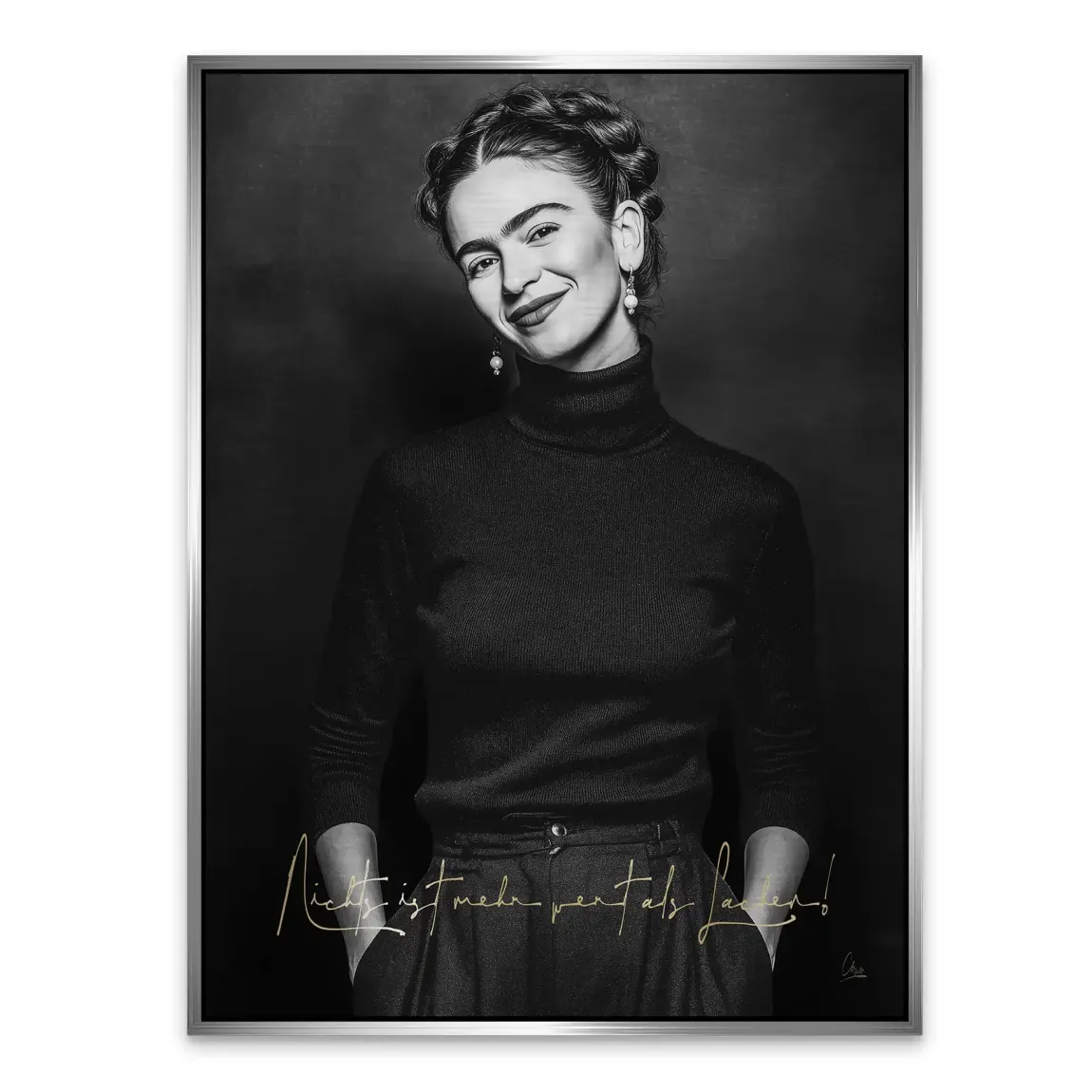 Frida Kahlo stilles Lächeln Alu Gebürstet Bild