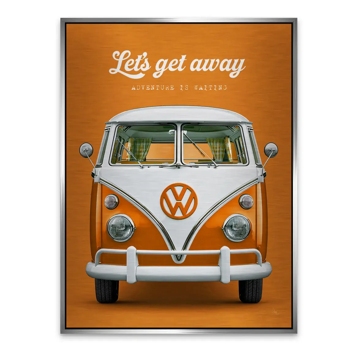 Orange VW Bulli Aluminiumbild gebürstet