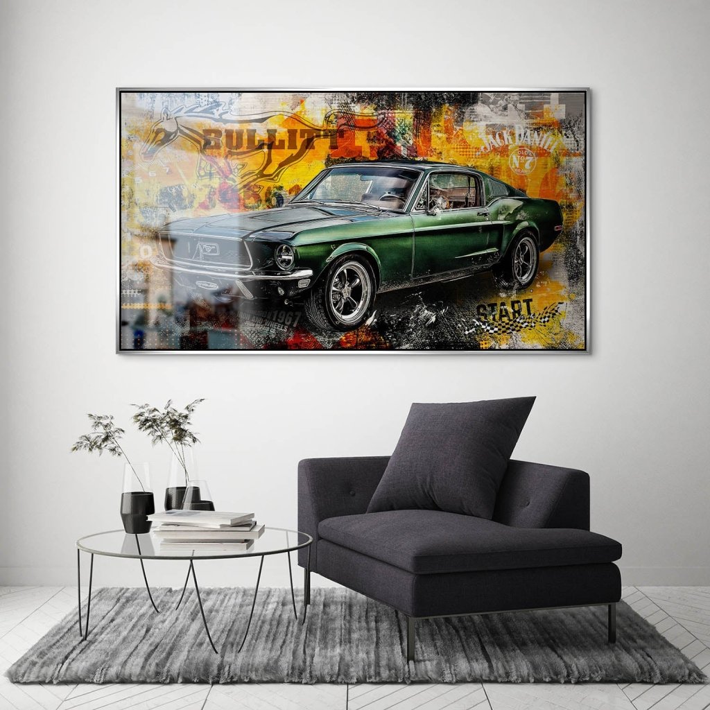 Ford Mustang Bullitt Pop Art Alu Gebürstet INGALERIE