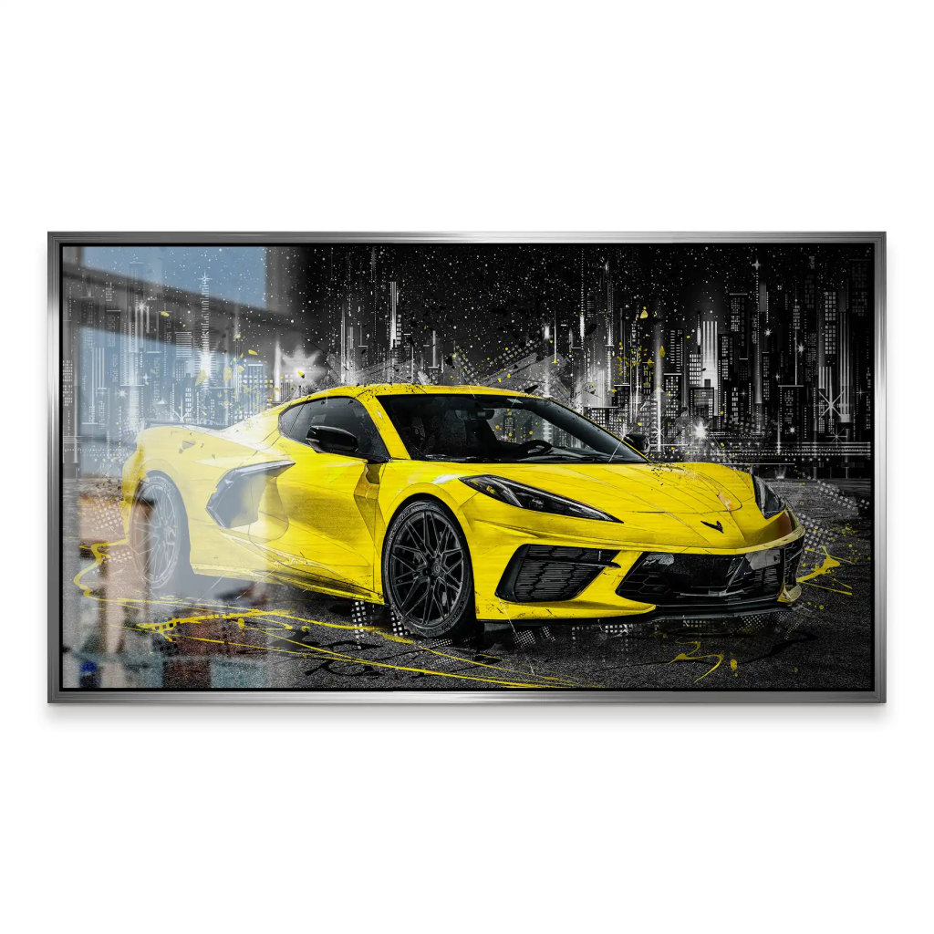 Corvette C8 Abstrakt Gelb Alu Gebürstet Bild INGALERIE