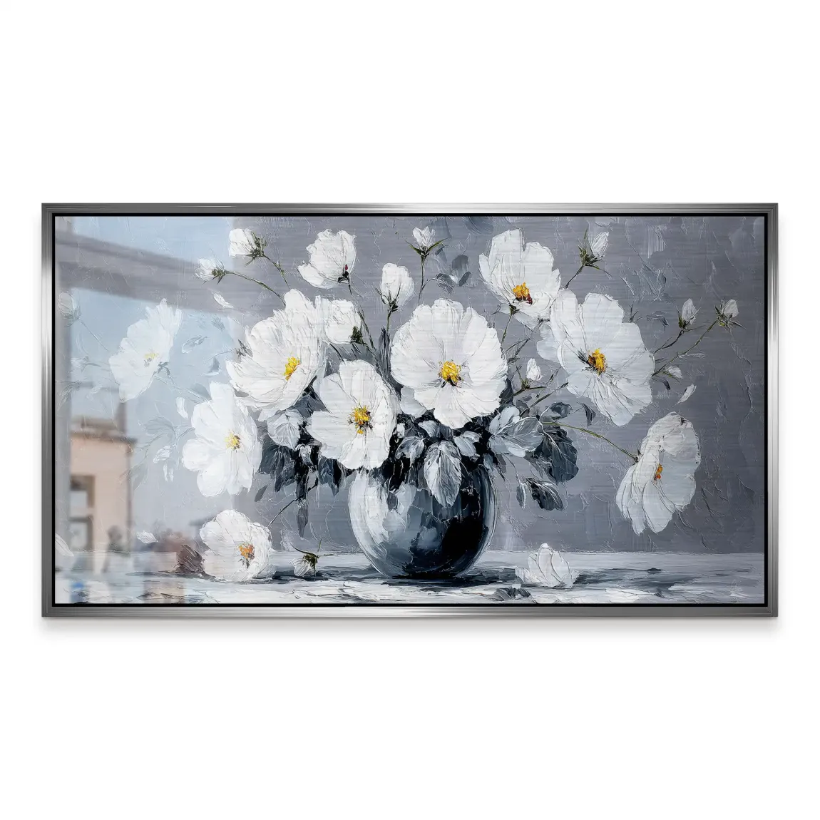 Silver White Blossom Art Alu Gebürstet
