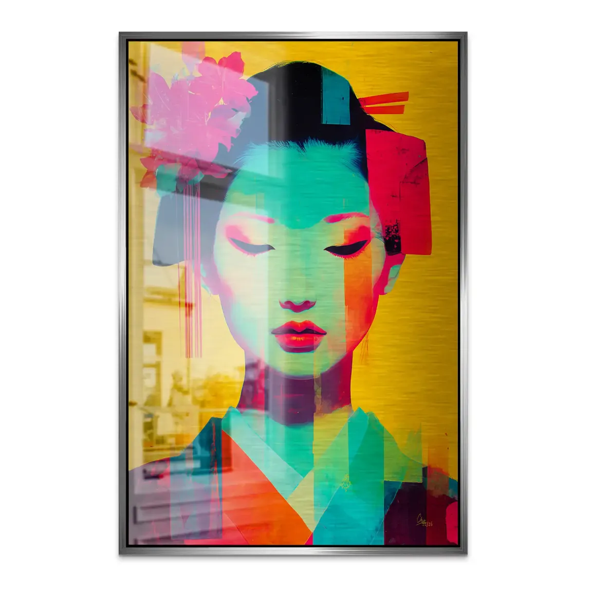 Geisha Neon Pop Alu Dibond Bild gebürstet