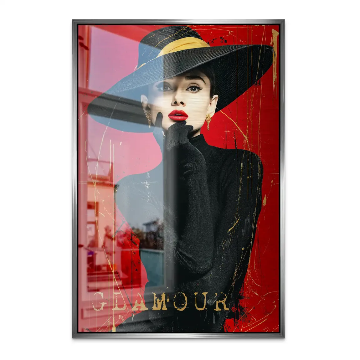 Audrey Hepburn Red Glamour Alu Dibond Bild gebürstet