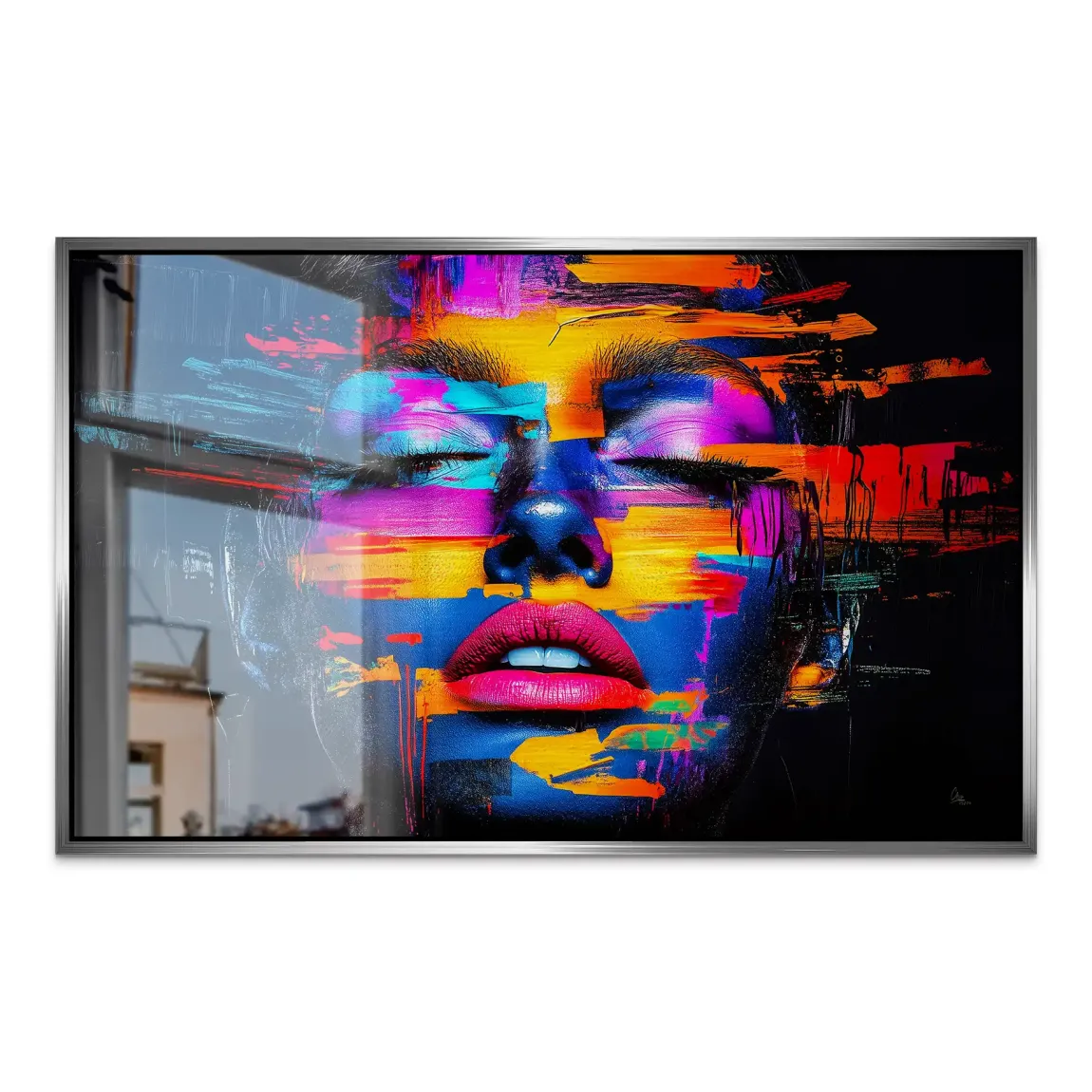 Neon Frauenportrait Aluminiumbild gebürstet
