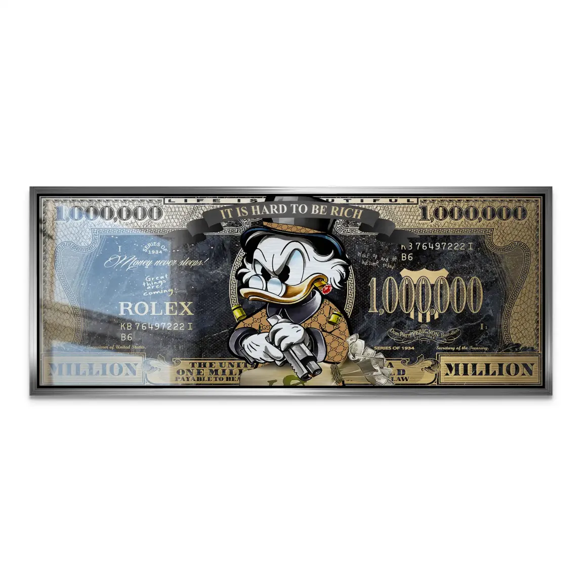 Dogobert Duck Cashed Out Pop Art Dollar Alu Gebürstet INGALERIE