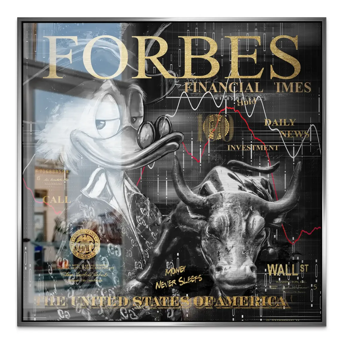 Dagobert Duck Wallstreet Black Gold Alu Gebürstet Bild