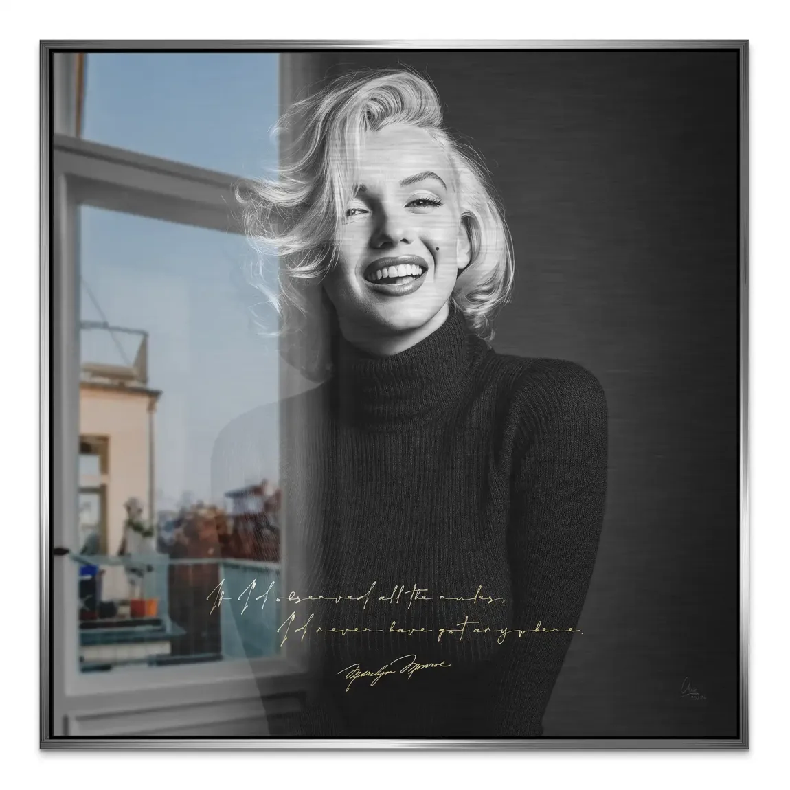 Marilyn Monroe Lächeln Aluminiumbild gebürstet