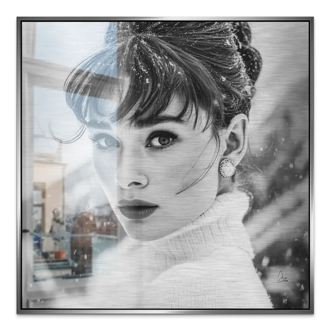 Audrey Hepburn Winter Portrait Alu Gebürstet Bild