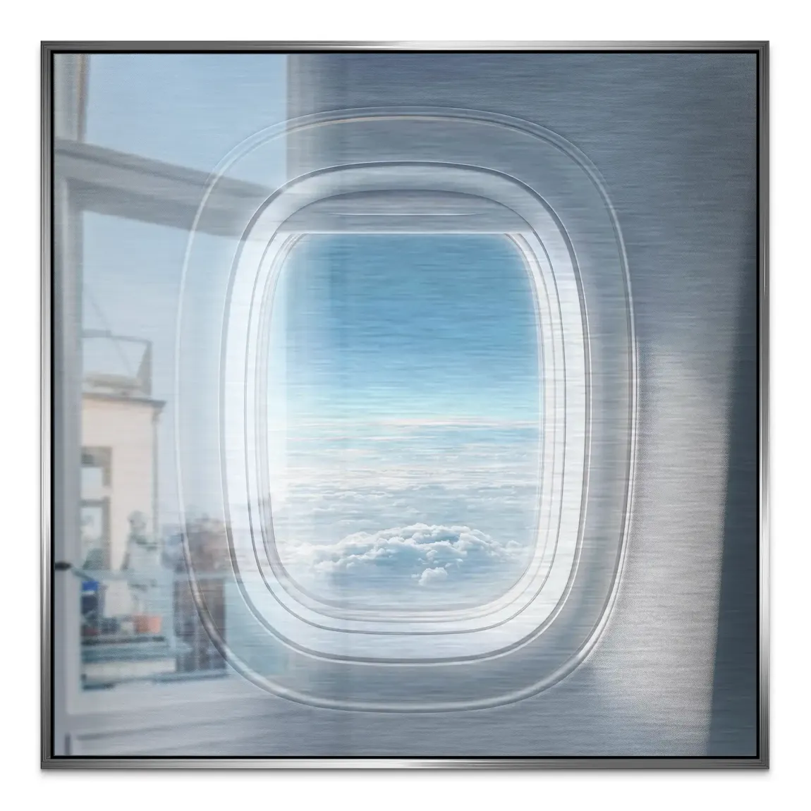 Flugzeugfenster Horizont Aluminiumbild gebürstet