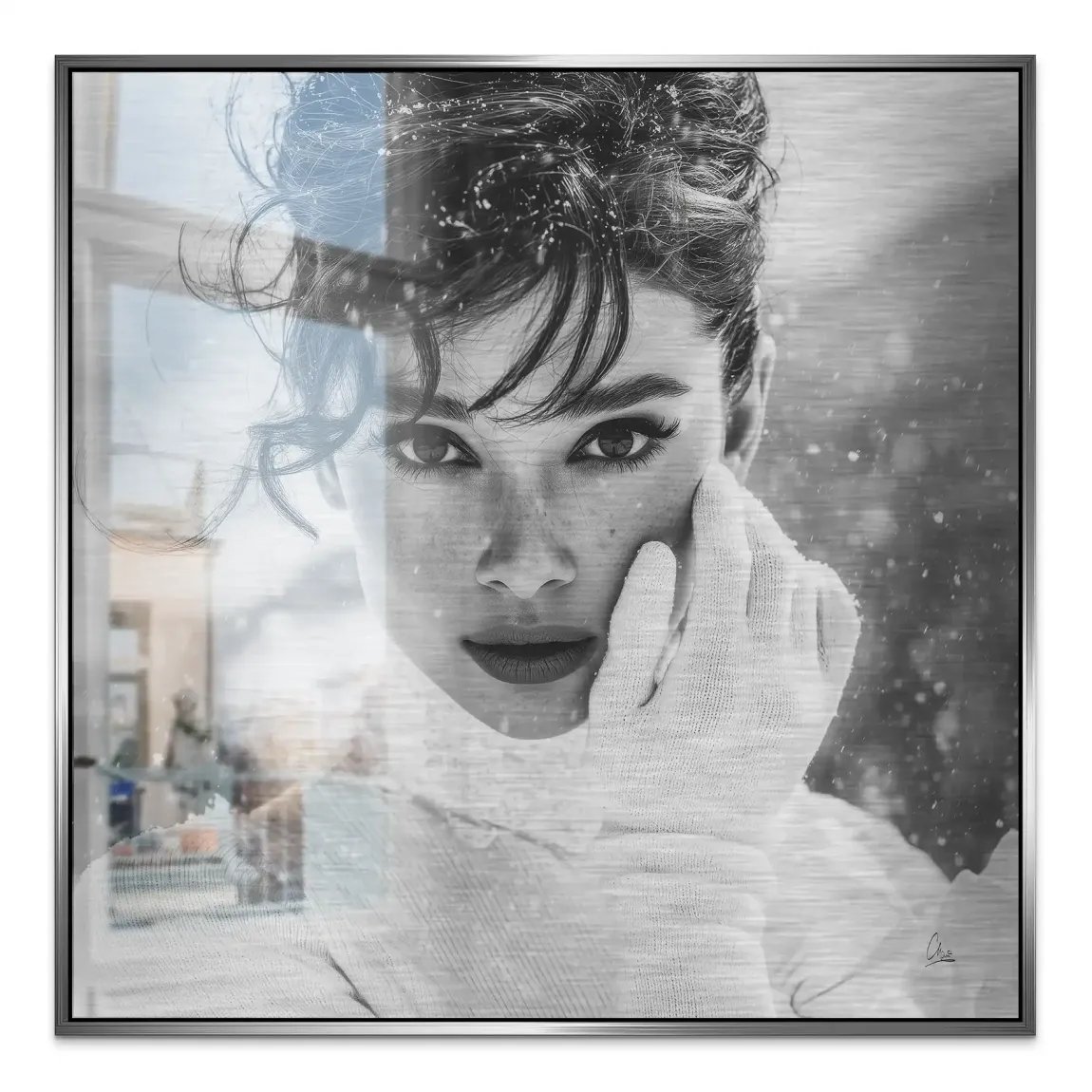 Audrey Hepburn Snow Portrait Alu Gebürstet Bild