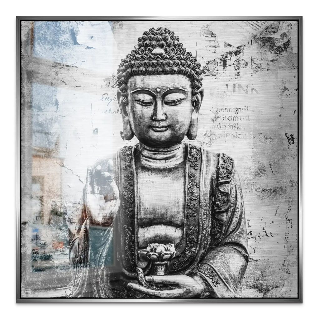 Buddha Abstrakt Black & White Alu Gebürstet Bild INGALERIE