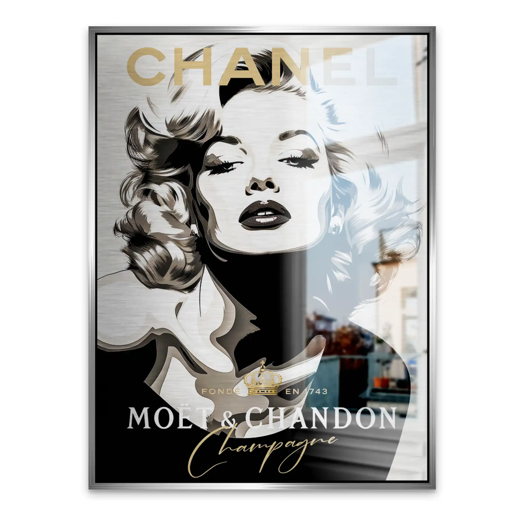 Marilyn Monroe Champagner Pop Art Aludibond Brush Bild INGALERIE