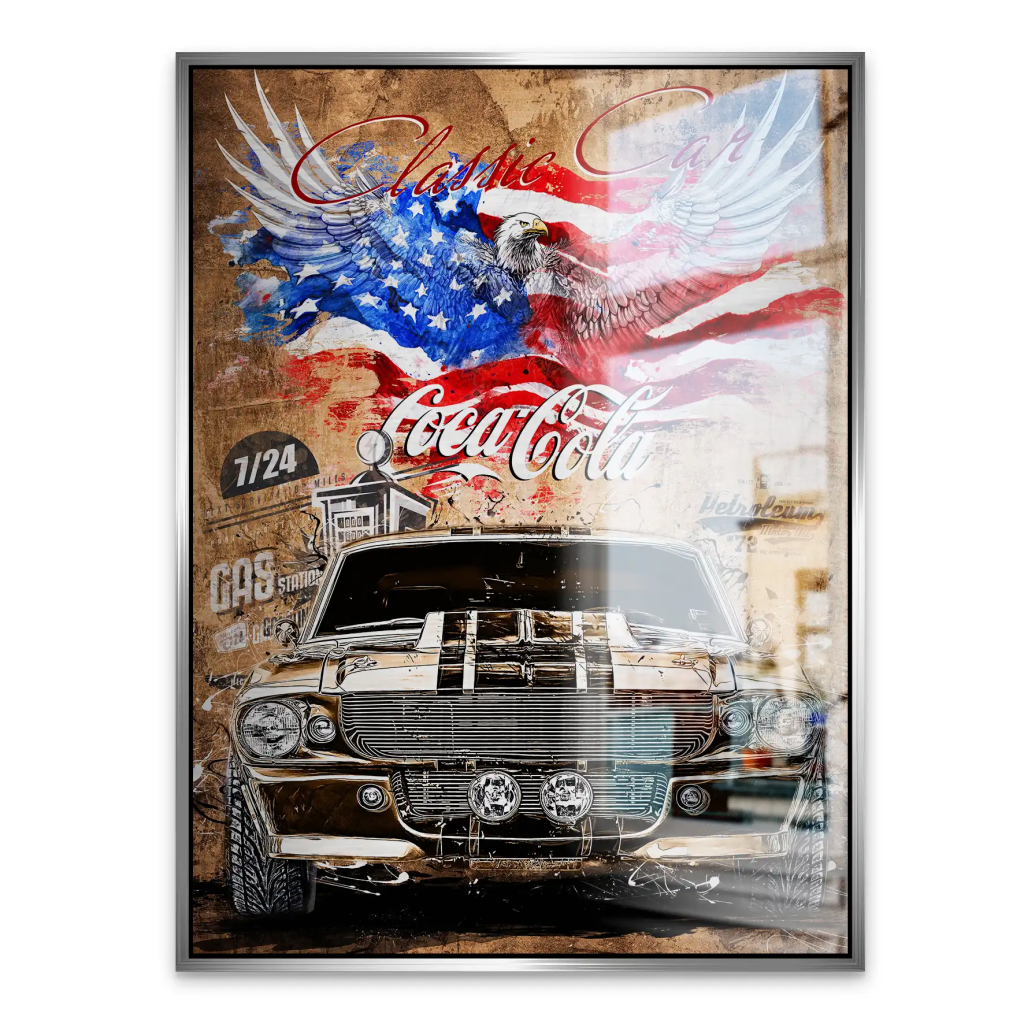 Ford Mustang Pop Art Vintage Style Alu Gebürstet INGALERIE