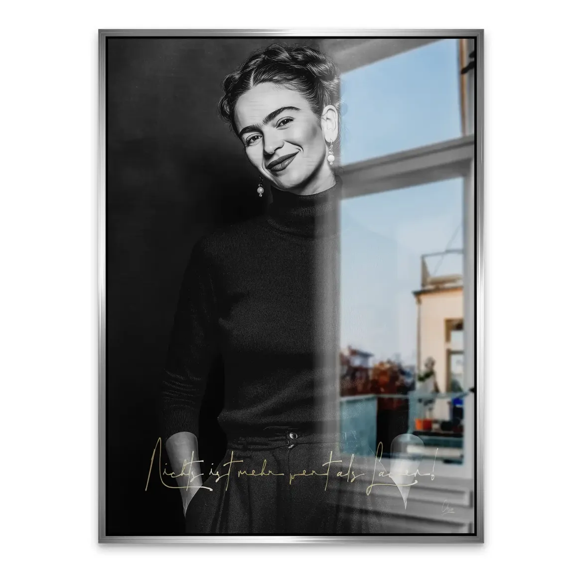 Frida Kahlo stilles Lächeln Alu Gebürstet Bild