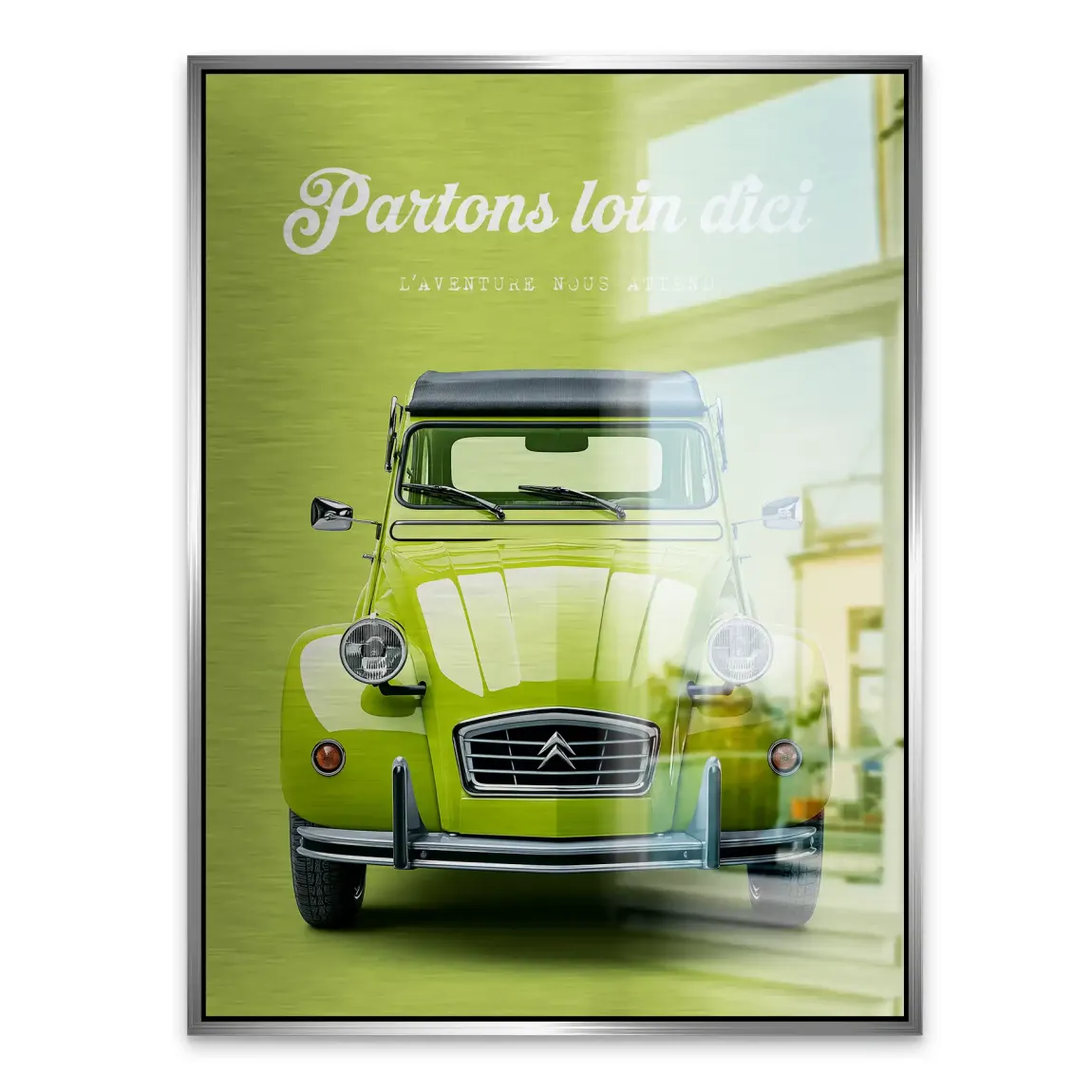 Green Citroen 2CV Aluminiumbild gebürstet