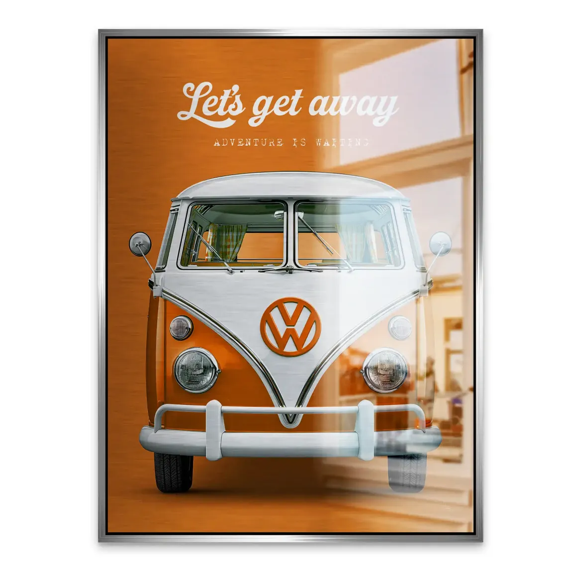 Orange VW Bulli Aluminiumbild gebürstet