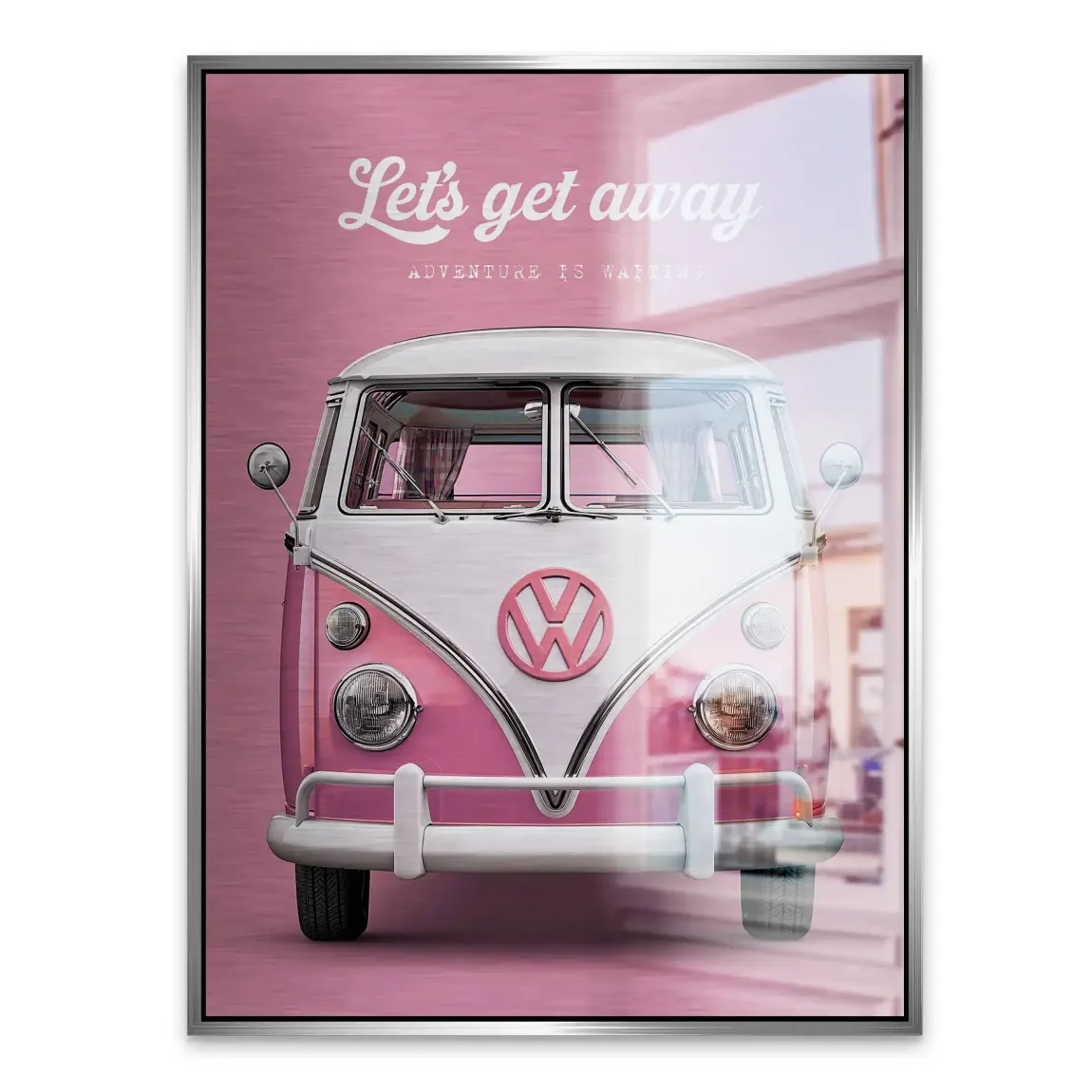 Pink VW Bulli Aluminiumbild gebürstet
