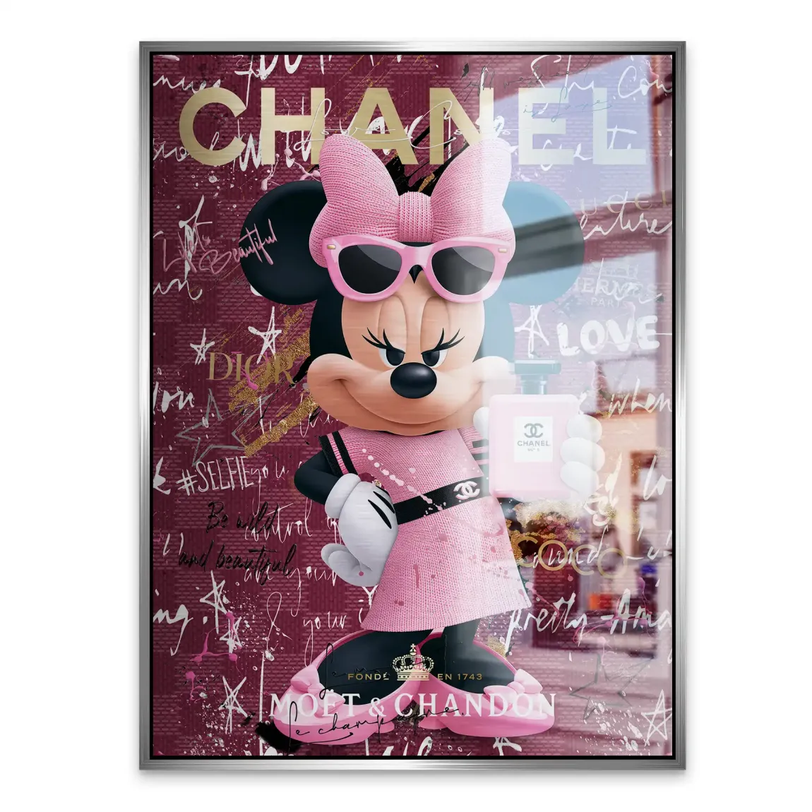 Minnie Maus Glam Chanel Aluminiumbild gebürstet