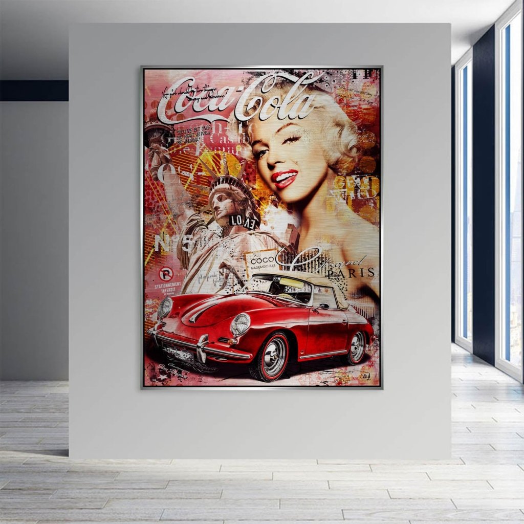 Marilyn Monroe Speedster Pop Art Aludibond Brush Bild INGALERIE