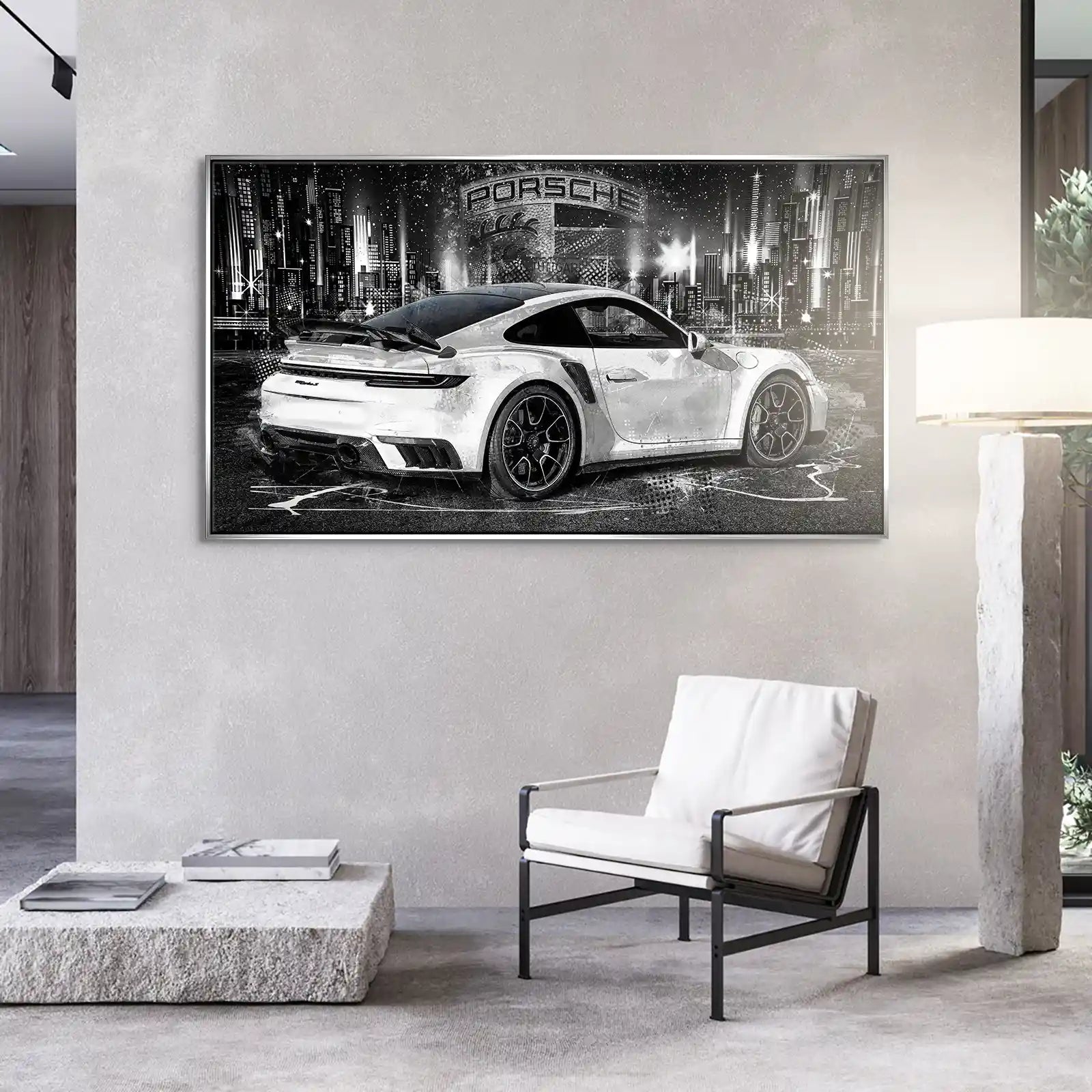 Porsche 911 Turbo Abstrakt White Leinwand Bild INGALERIE